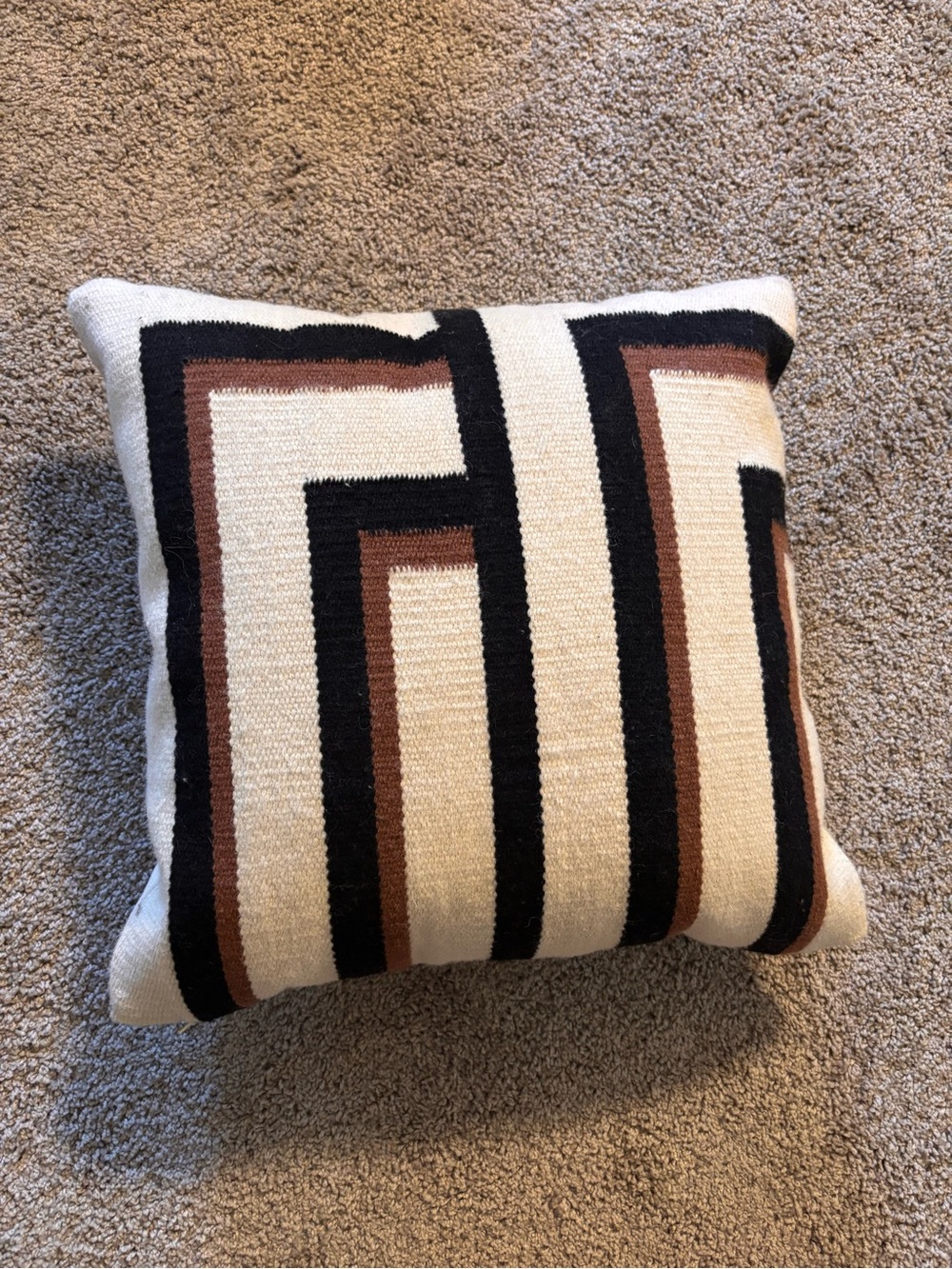 CB2 Geometric Stripe Accent Pillow - Cream, Black & Brown